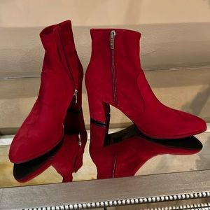 Mark Fisher, red suede and silver booties.